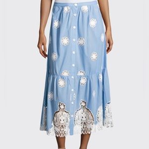 Miguelina Adrienne Versailles Midi Skirt Blue with Lace Size Small Pockets